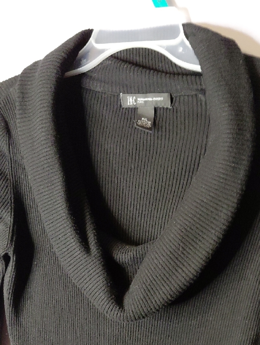 INC International Concepts Black Ribbed Cowlneck Sweater - Picture 2 of 4